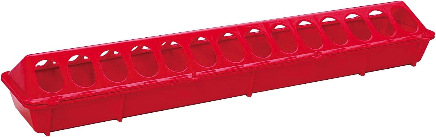Little Giant Plastic Poultry Feeder Base, 20 Inches, Heavy Duty Feeding Tray with Holes, Chicken Feeder Trough, Red