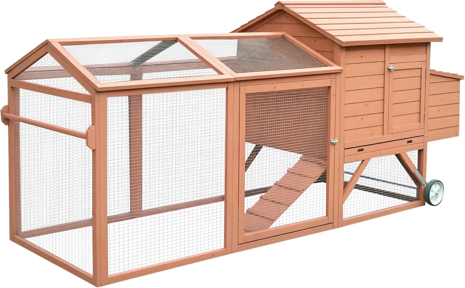 PawHut 96.5in Chicken Coop Wooden Hen House Poultry Cage Pen Portable with Wheels and Nesting Box for Backyard Outdoor