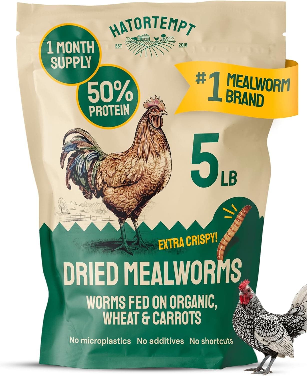 Hatortempt Bulk Dried Mealworms 5 lb Bag - High Protein Chicken Feed and Bird Food for Ducks and Laying Hens