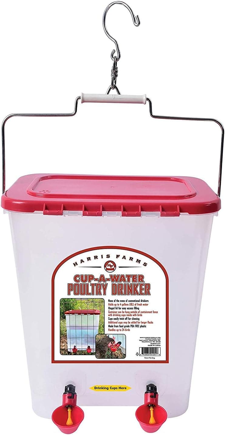 Harris Farms 1000310 Cup-A-Water, 4 Gallon Poultry Drinker, Red