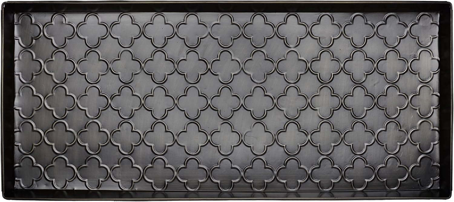 HF by LT Trellis Pattern Metal Boot Tray, 30 x 13 inches, Keeps Dirt, Muck, Grass, Snow, and Water from Boots, Antique Zinc Finish