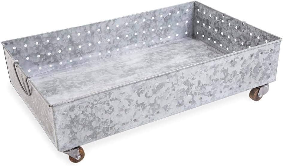 Vivaterra Galvanized Steel Rolling Boot Tray, Gray