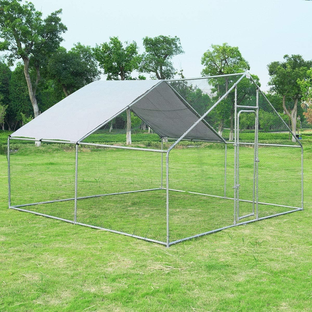 Giantex 13ft Large Metal Chicken Run, Walk-in Chicken Coop with Waterproof Cover, Poultry Habitat Hen Cage Run House, 13 x 10 ft Spire