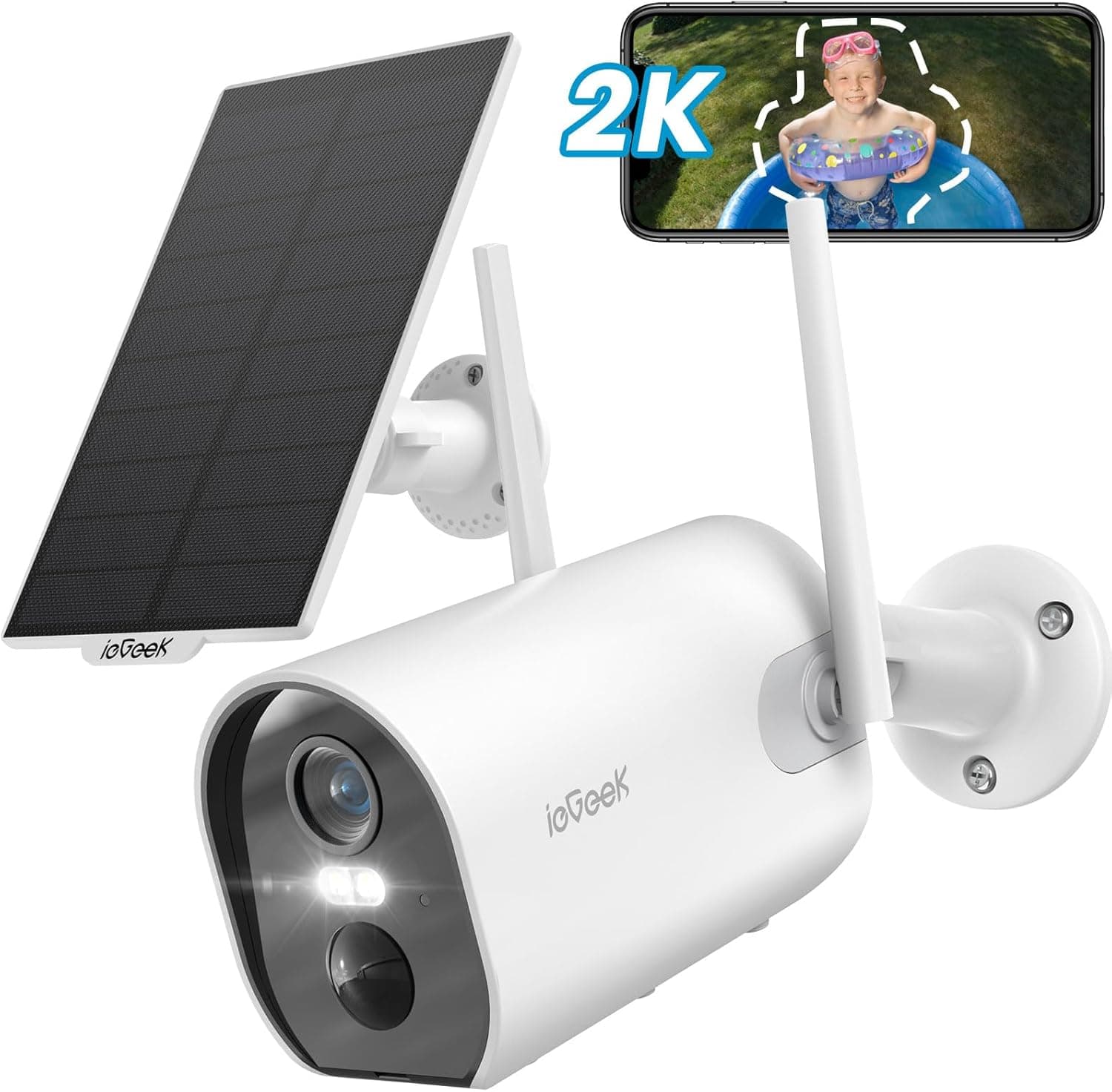 ieGeek Security Cameras Wireless Outdoor, 2K Solar Camera with Spotlight and Siren, AI Detection, 3MP Color Night Vision, 2-Way Talk