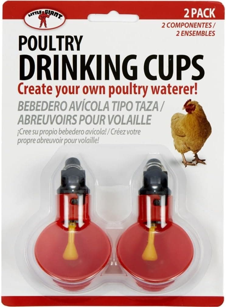 Little Giant Poultry Drinking Cups, Durable Plastic Waterer Bowl with Custom Mounting Attachment, 2 Pack