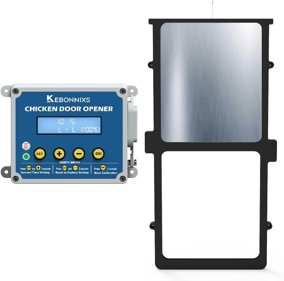 KEBONNIXS Automatic Chicken Coop Door Opener with Timer and Light Sensor, Including Aluminum Door Kit