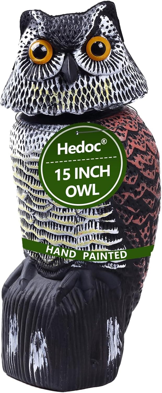 Hedoc Fake Owl Decoys to Scare Birds Away, Rotating Head Sculptures, Nature Enemy Scarecrow Plastic Statues, Pest Repellent