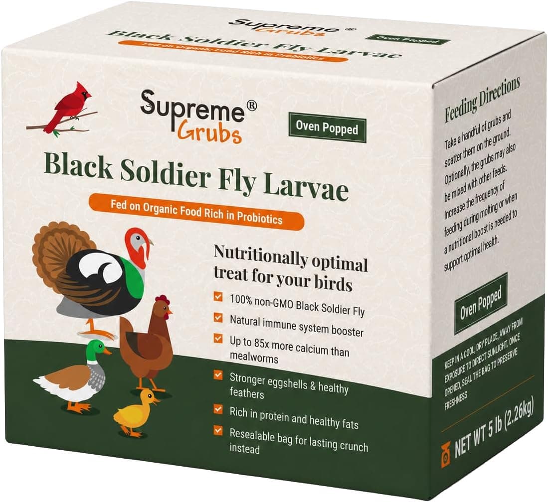 Supreme Grubs Natural Black Soldier Fly Larvae for Chickens, High Protein Grub Treats for Hens, 5 lb