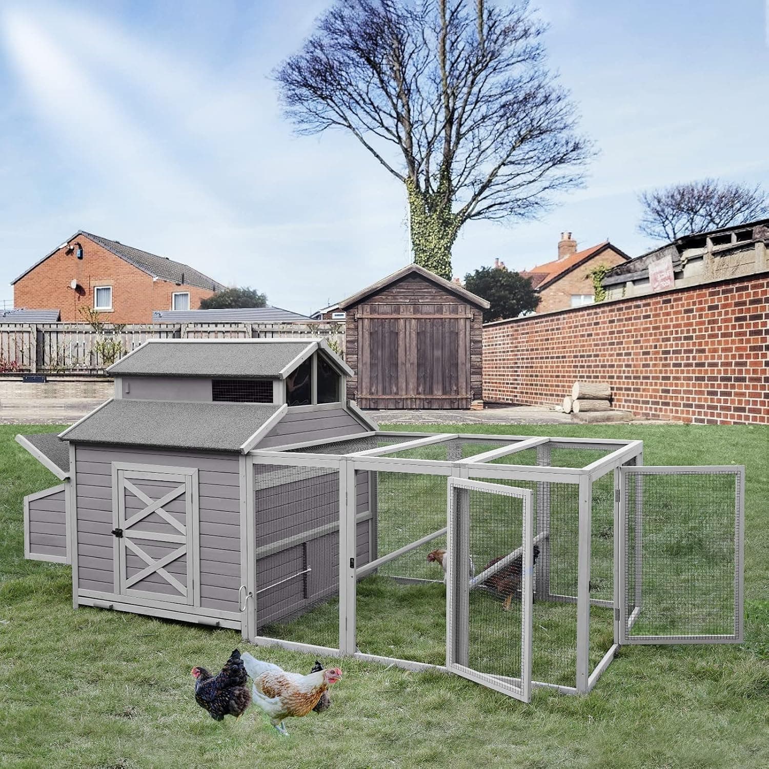 Aivituvin Super Large Outdoor Wooden Chicken Coop Hen House Poultry Cage for 8-10 Hens with Ramps, Run, Nesting Box and Wire Fence, 115in
