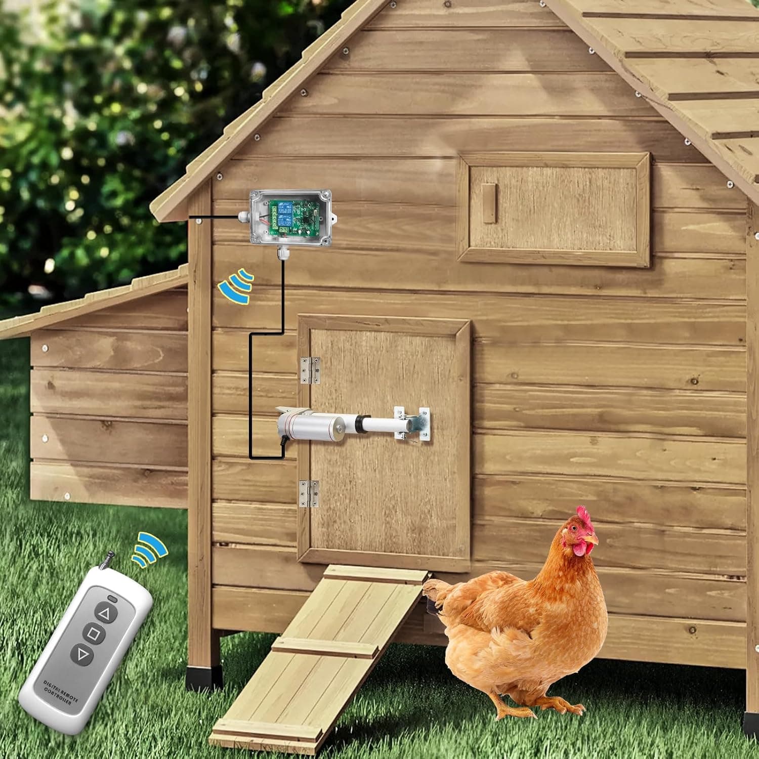 DIY Automatic Chicken Coop Door Opener, Remote Control Rainproof Poultry Coop Closer Kit with Electric Actuator Motor Set, Predator Proof Hen Guard