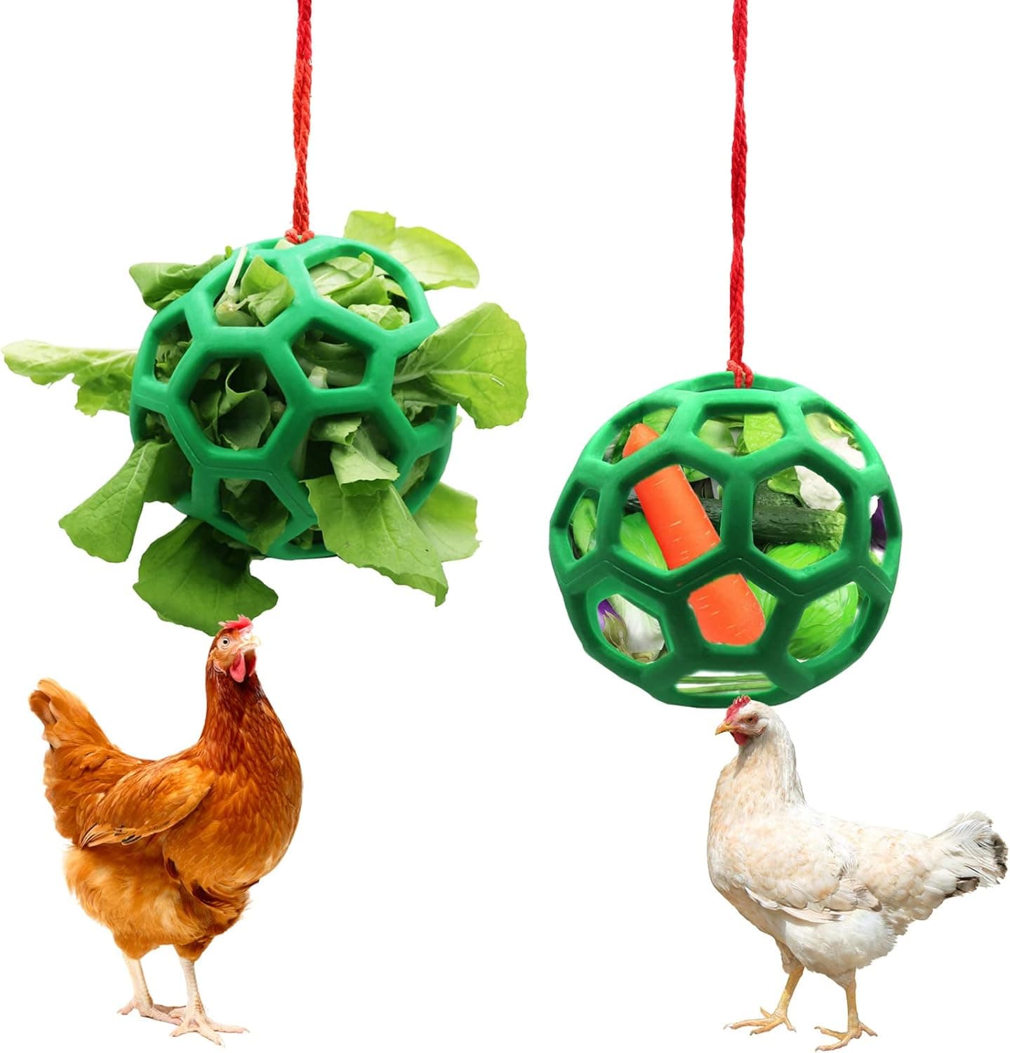 Tirifer 2 PCS Chicken Treat Ball Toy, Chicken Treat Dispenser Feeder Ball Vegetable Hanging Feeder Toy