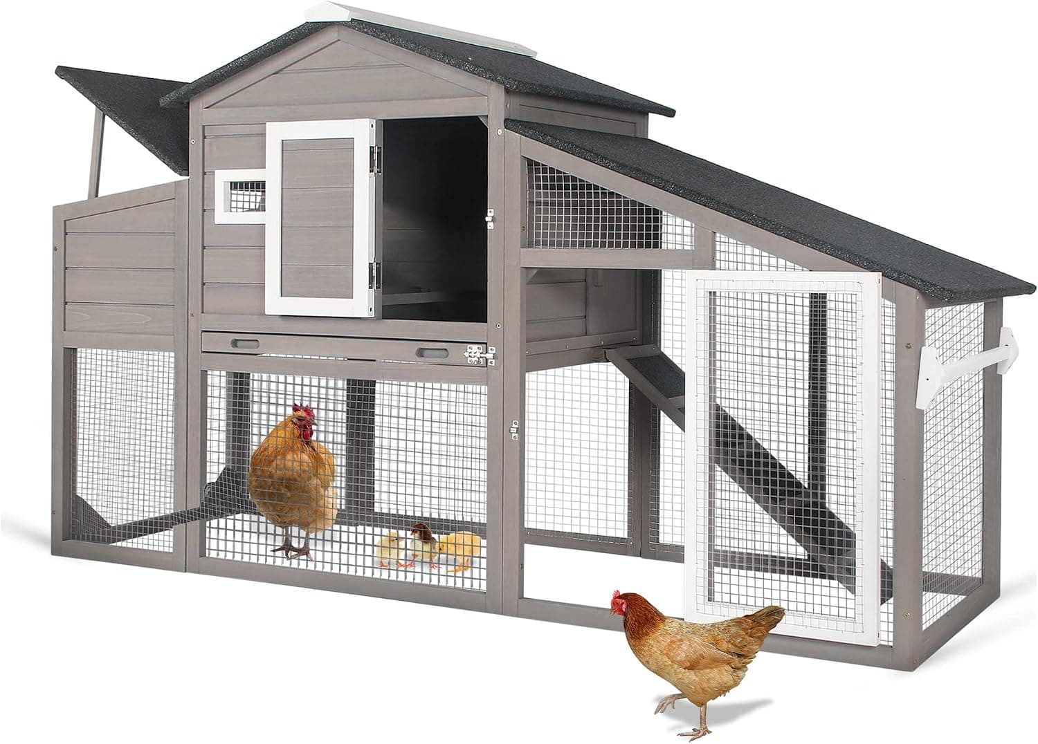 Ketive Chicken Coop Large Wooden Chicken Tractor with Wheels, Waterproof Outdoor Hen House Poultry Cage with Run, Laying Boxes and Removable Tray