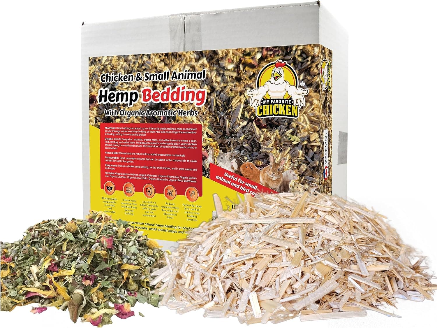 Hemp Bedding for Chicken Coop with Anti Odor Herbs, Pine Shavings Alternative Poultry Litter, 1 cu ft
