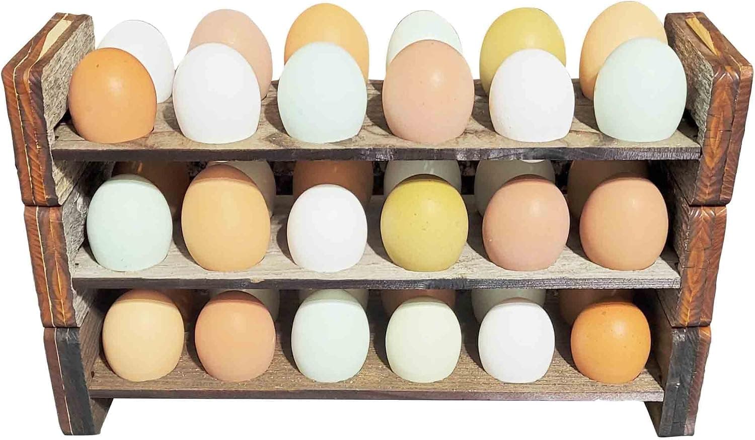 Rockin' Wood Egg Holder Tray - Countertop Stackable Egg Rack for Fresh Eggs, Made in the USA with Real Rustic Reclaimed Wood (Triple Tray)