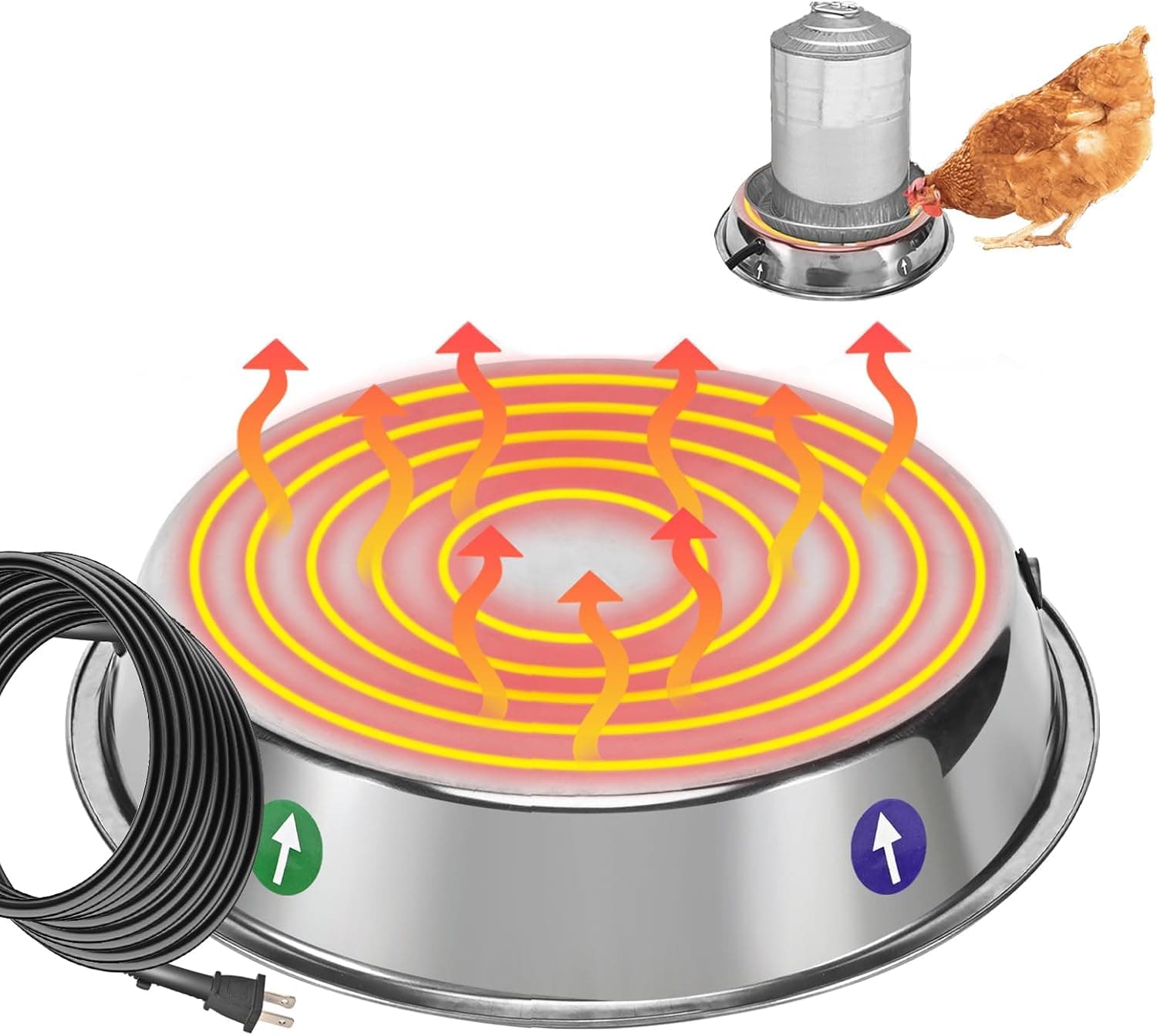 Poultry Waterer Heated Base, Chicken Water Heater for Winter Deicer with 7.9ft Cable for Poultry Founts