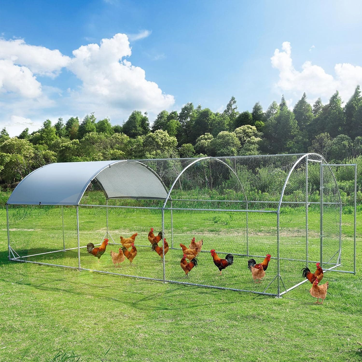 Zevemomo Large Metal Chicken Coop, Waterproof and Lockable, 9.2ft W x 18.7ft L x 6.5ft H, for 10-15 Chickens