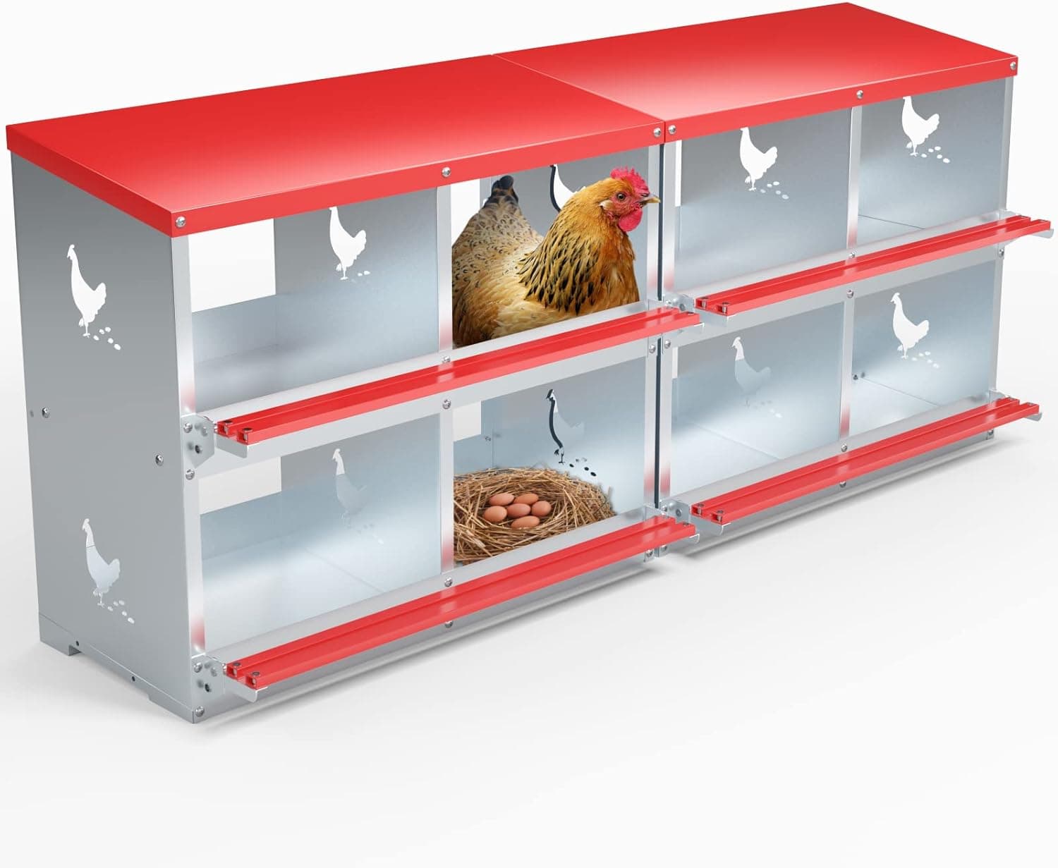 Chicken Nesting Boxes, 8 Compartment Metal Poultry Nest Box Wall Mount for Chickens, Hens and Ducks