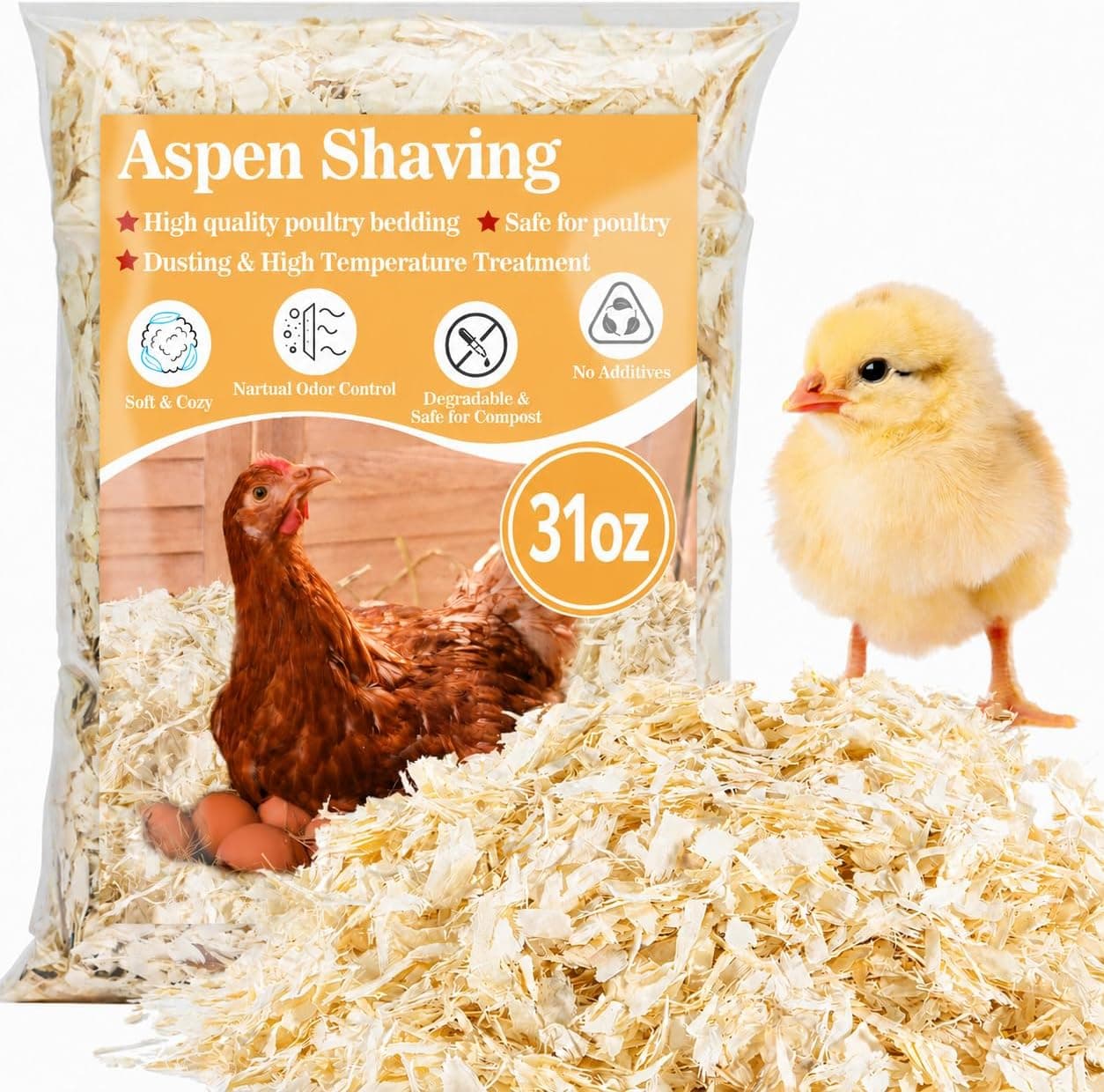 Sukh Chicken Coop Bedding 31 oz, Aspen Shavings Animal Bedding for Chicken House and Nesting
