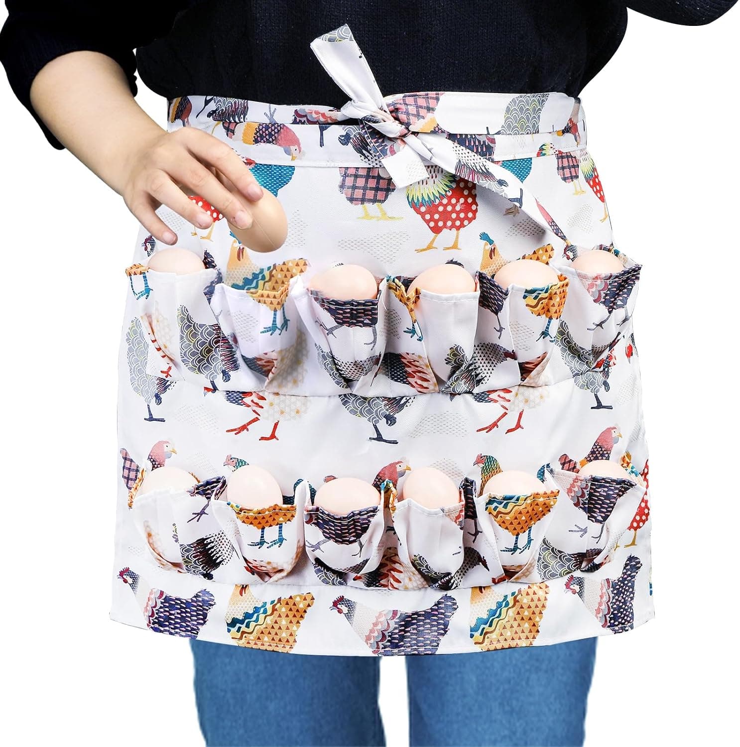 Eorbow Chicken Egg Collecting Apron, 12 Deep Pockets Eggs Gathering Holding Apron, Farmhouse Fresh Egg Holder Carrier Apron for Hen Duck Goose Eggs