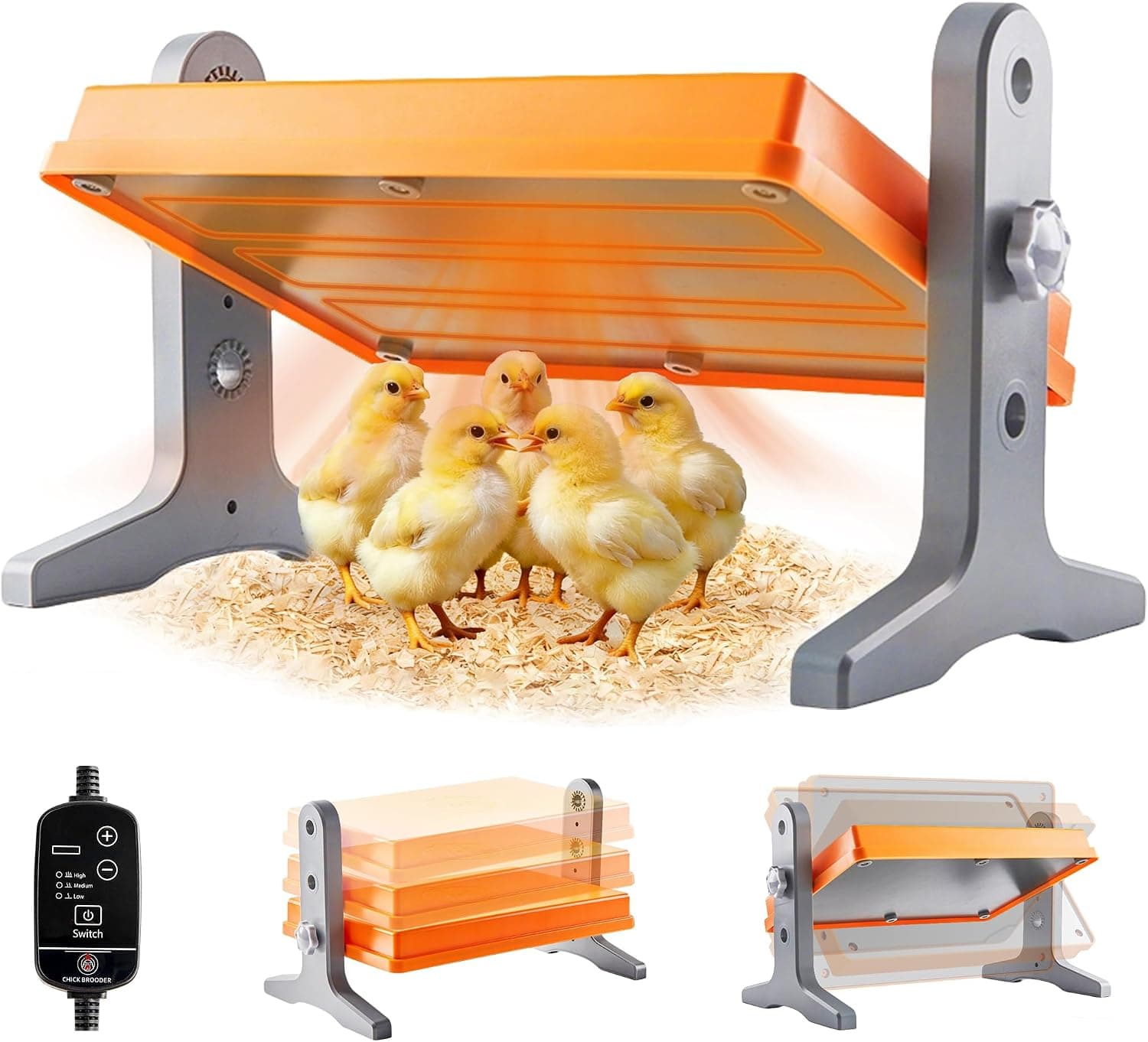 Chick Brooder Heater Plate - 12 in x 8 in Adjustable Height & Temperature Poultry Warmer for Up to 10 Chicks, Brooder Heating Plate for Chicks and Ducklings, Orange