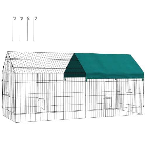 PawHut Metal Chicken Coop Chicken Run with Cover 87" x 34" x 41" Green