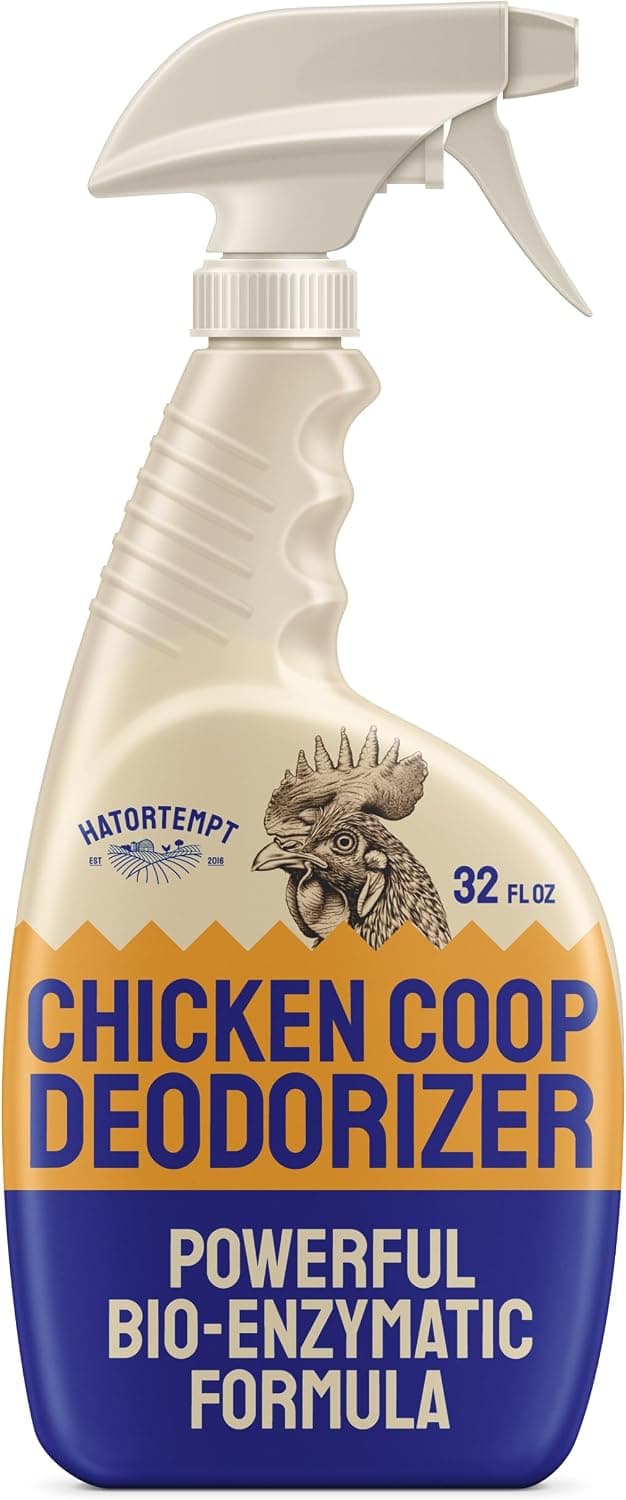 Hatortempt 32 fl oz Chicken Coop Deodorizer and Cleaner Spray, Unscented - Surface Odor Eliminator, Controls Ammonia, Safe & Fast Drying - Refresher for Wood, Sand, Bedding, Hay, Pine & Stone