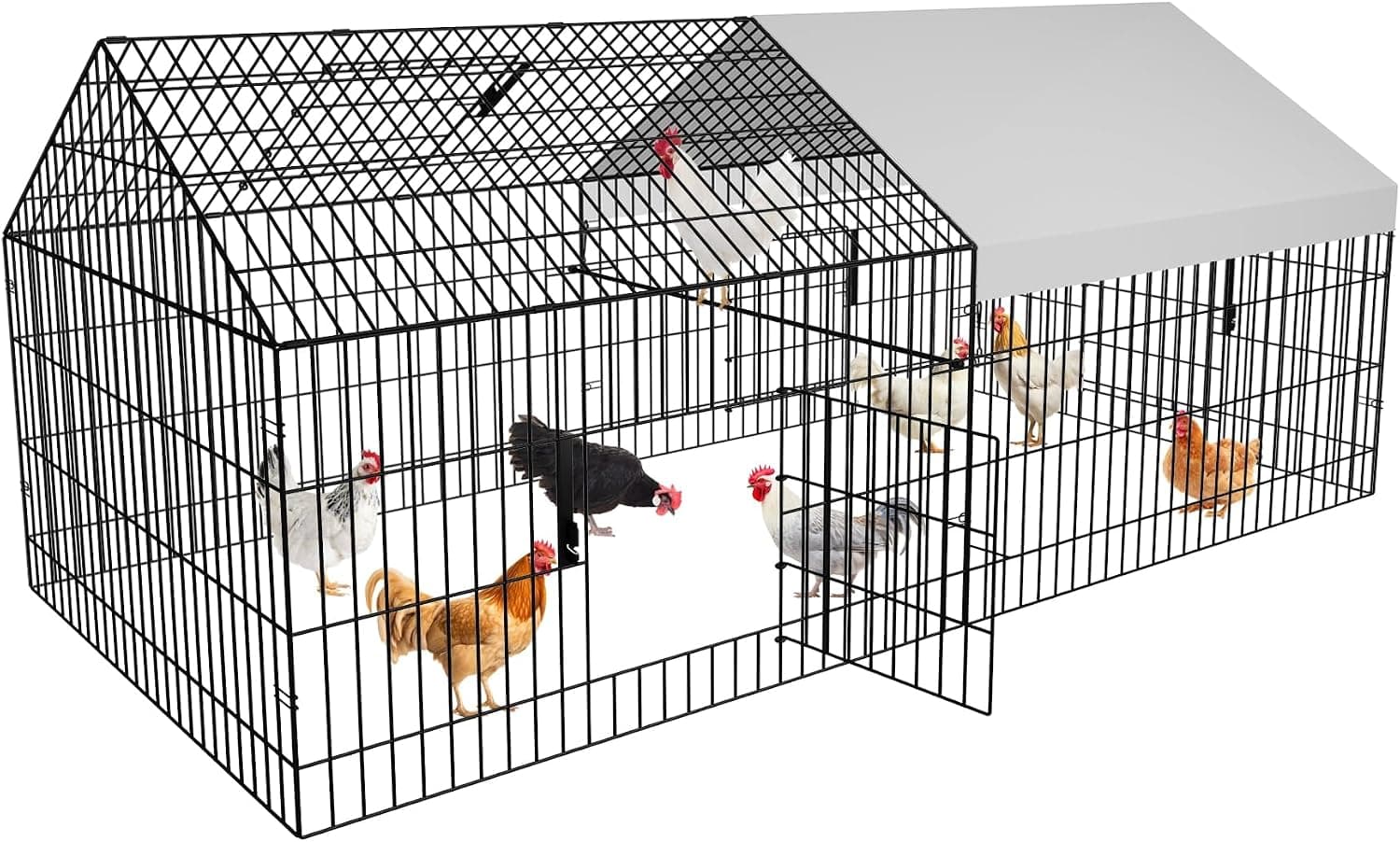Metal Chicken Coop 87 x 40in with Cover, Chicken Run Pen for Yard Outdoor Large Portable Chicken Playpen Enclosure, 130in L x 40in W x 40in H