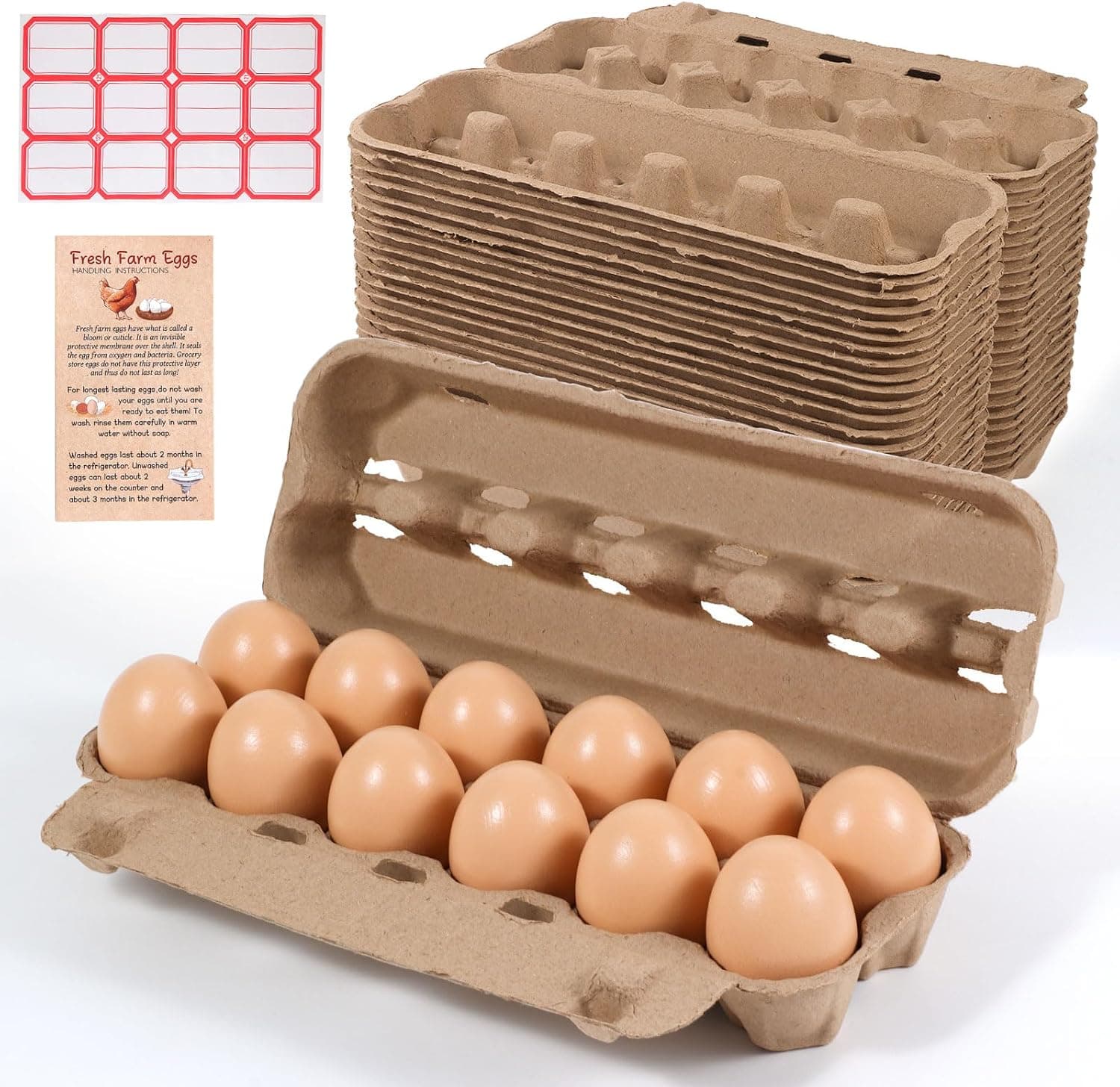 DecarDamai 24-Pack Bulk Empty Egg Cartons, 12-Count Natural Paper Pulp Reusable