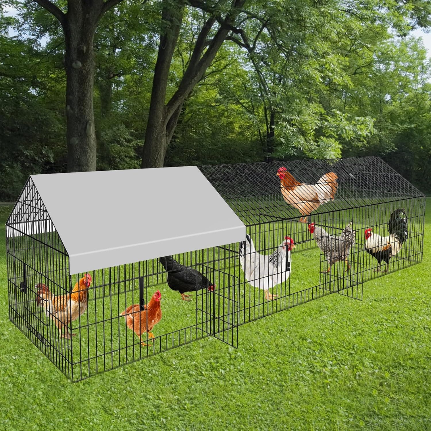 Large Metal Chicken Coop, Portable Chicken Fence Large Chicken Pen 130in L x 40in H Chicken Run with Water-Resistant and Anti-UV Cover