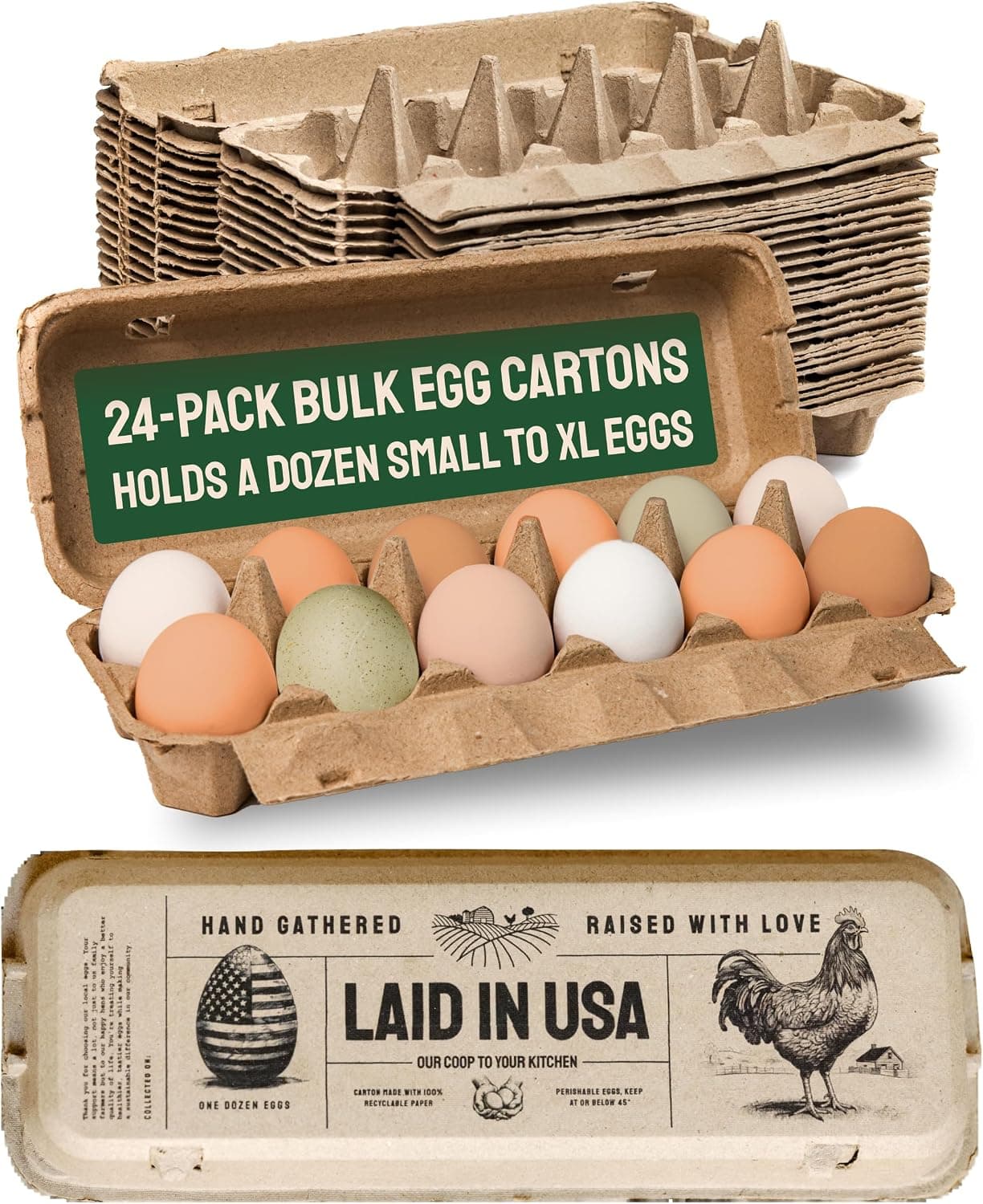 PTCOM Hatortempt Bulk Egg Cartons, 24-Pack, 12-Count, Reusable Paper Pulp