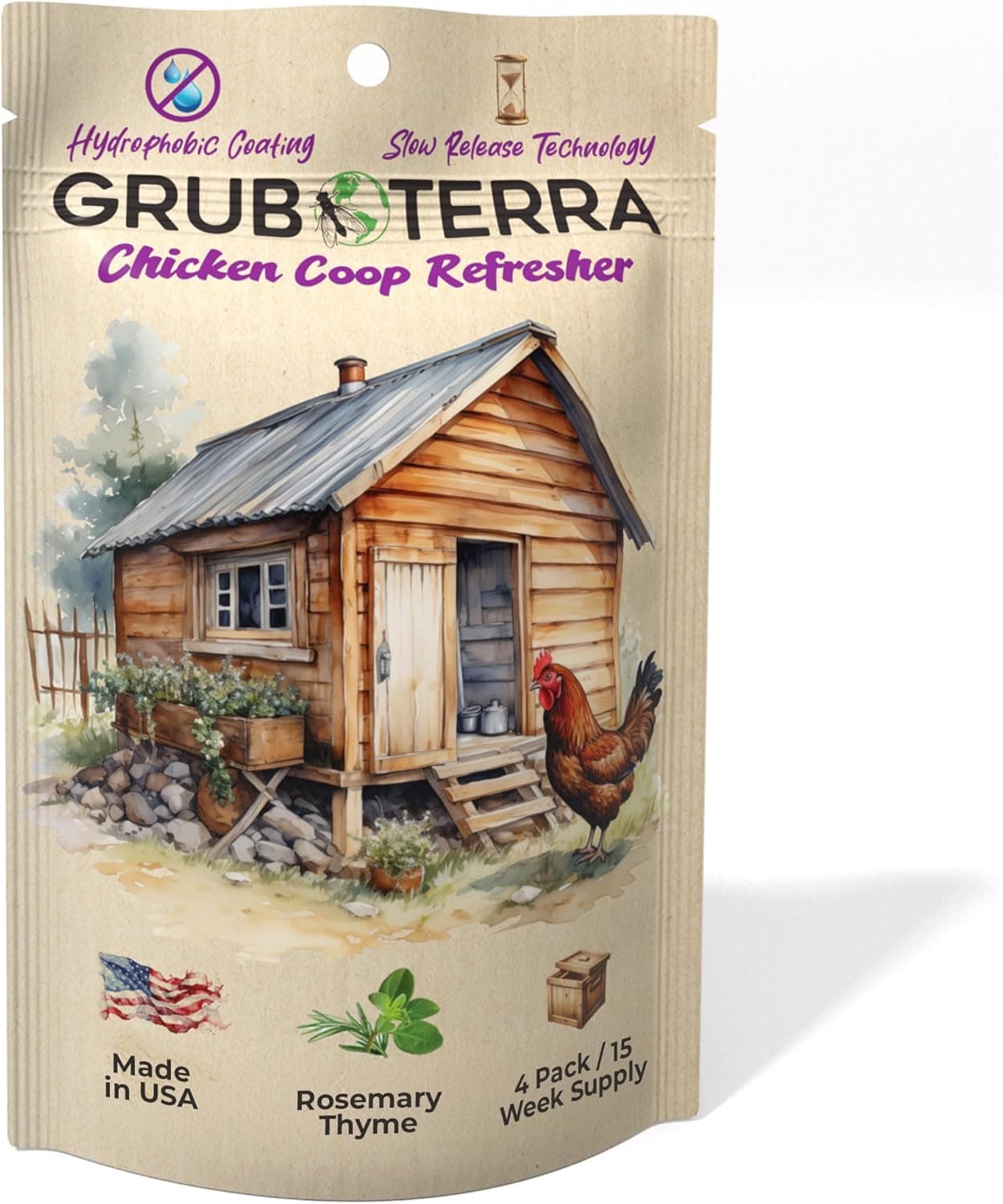GrubTerra Chicken Coop Odor Eliminator, Coop Refresher & Litter Deodorizer - Zero Odor Neutralizer for Chicken Bedding, Sand, Nesting Pads & Runs - Rosemary & Thyme Scent