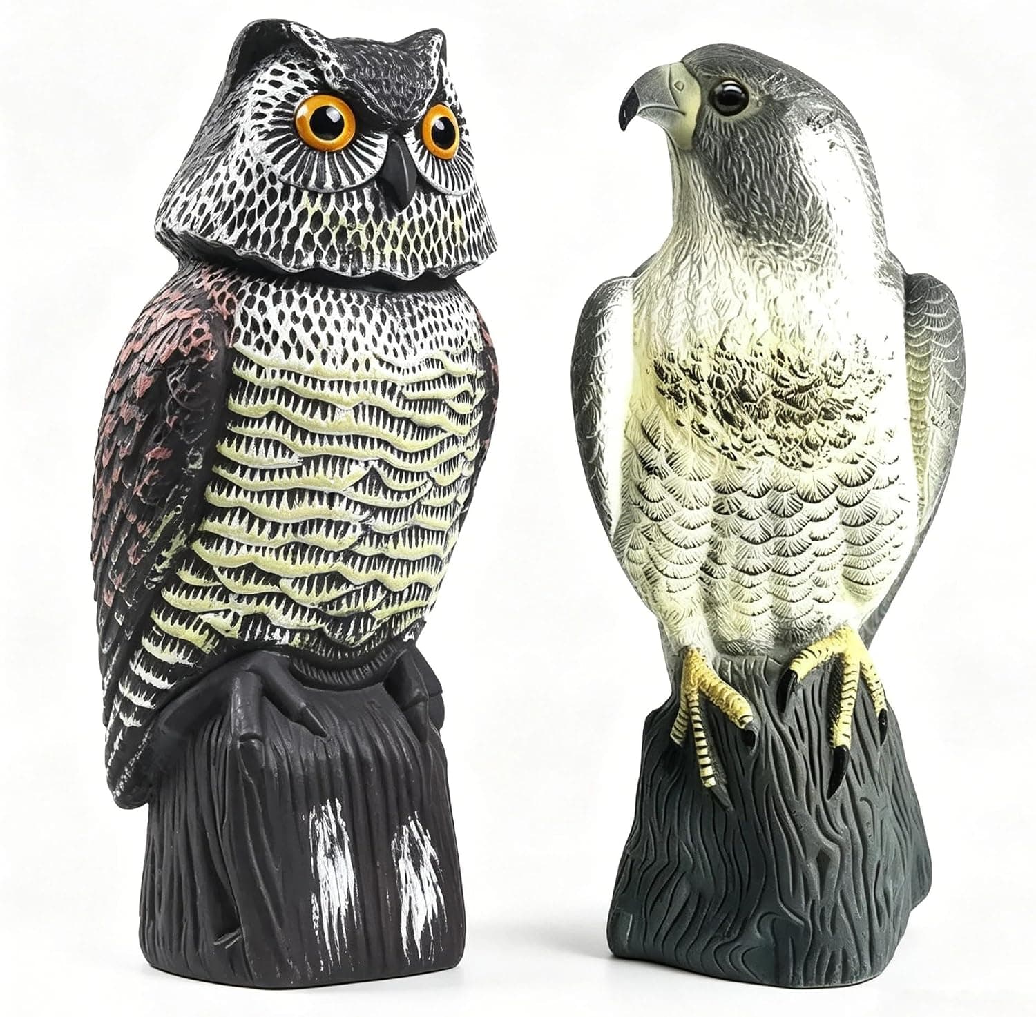YAOSAN Hawk Decoy to Scare Birds Away - Owl and Hawk Garden Decoy Combo, Wind-Activated Bird Deterrent for Farms and Yards, 15 Inch