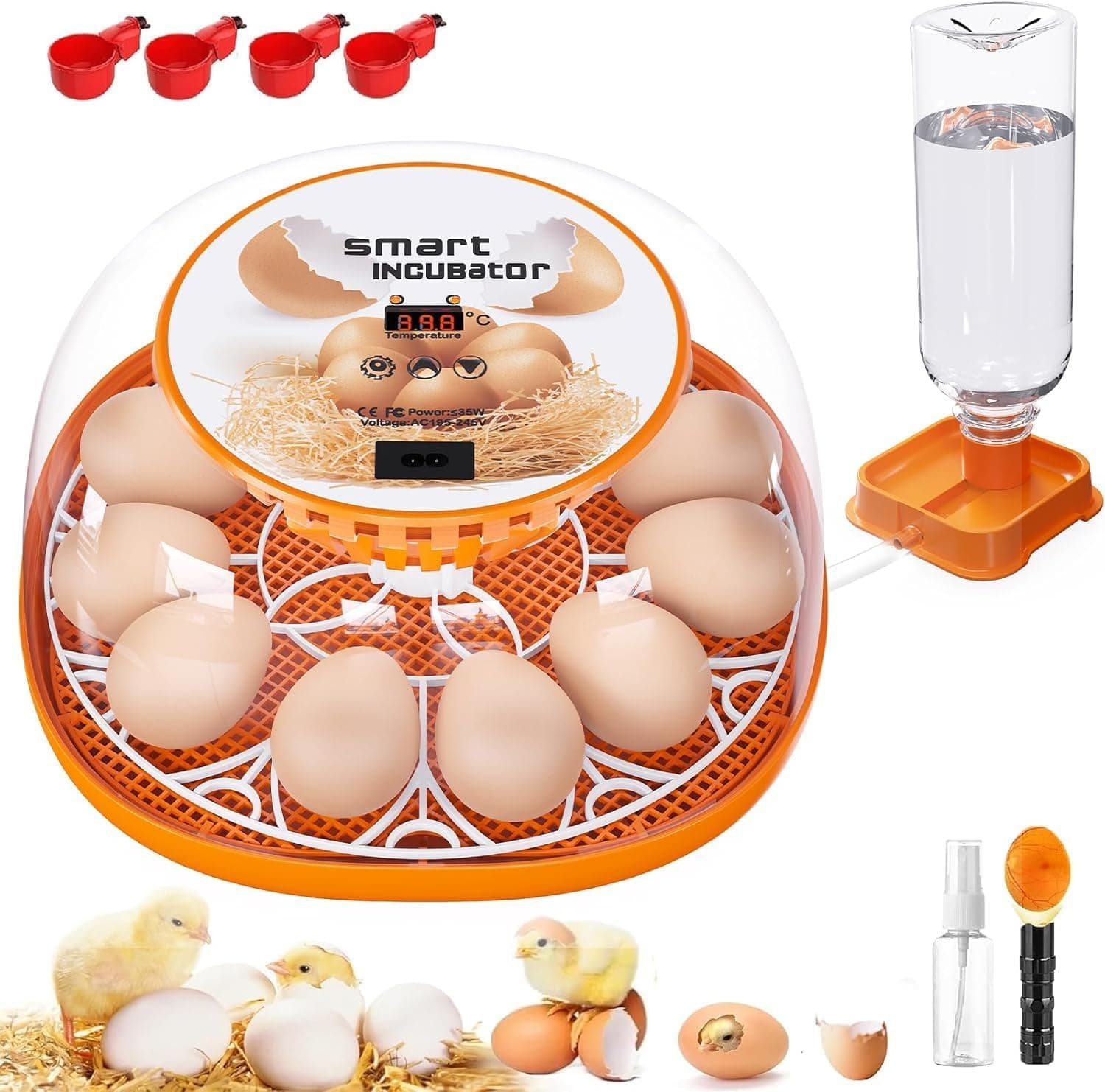 12 Egg Incubator with Automatic Egg Turning, Temperature Control, Automatic Water Adding and LED Egg Candler