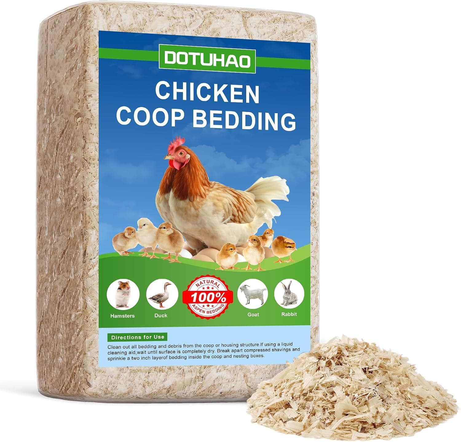 DOTUHAO Pine Shavings Chicken Coop Bedding, All Natural Small Animal Bedding with Odor Control, 2 lb