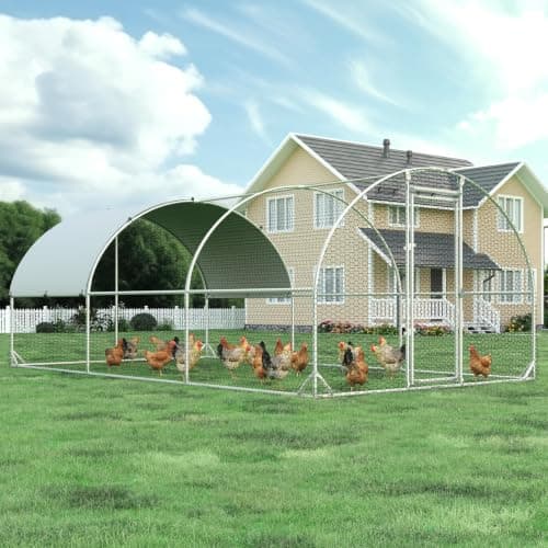 4ever2buy Metal Chicken Coop, 10x20 FT Walk-in Chicken Run Pen Poultry Cage, Water-Resistant & Anti-UV Cover, Large Chicken Coop for 18-22 Chickens