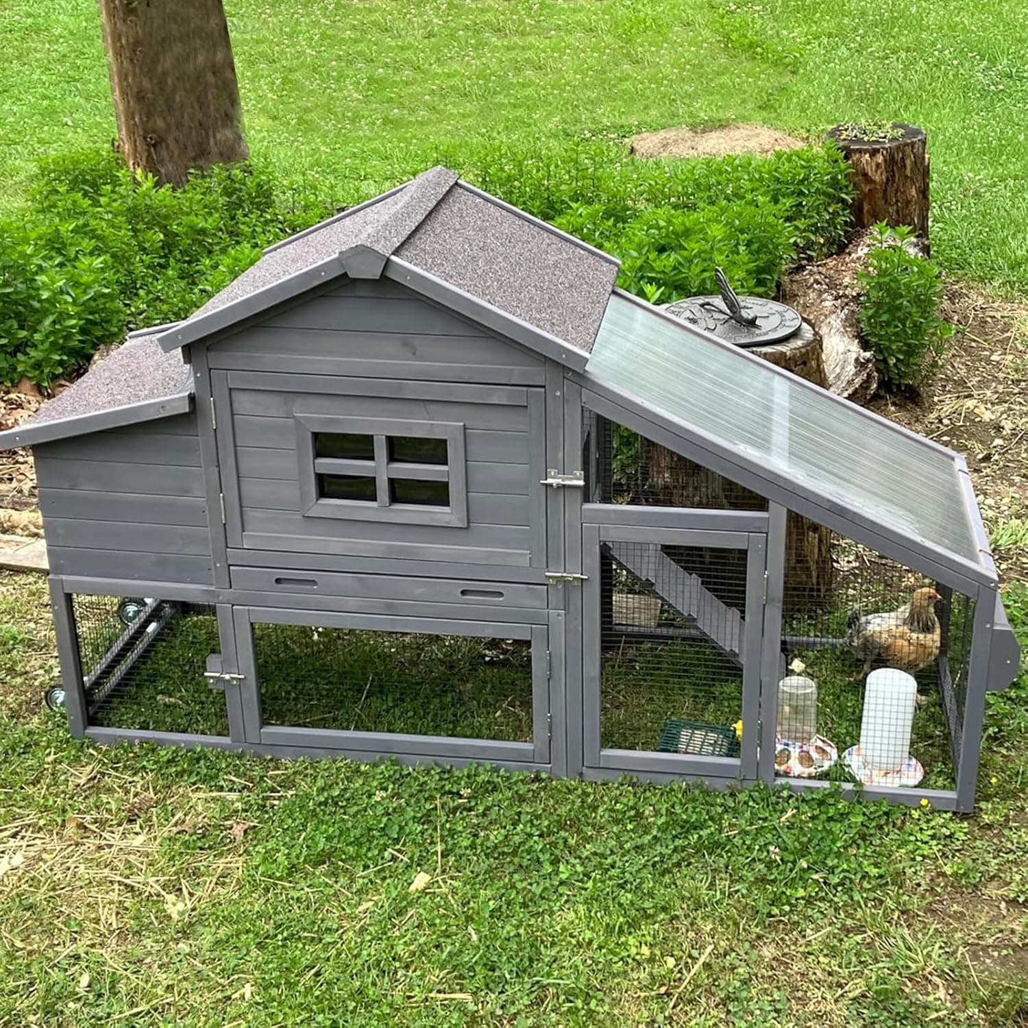 GUTINNEEN Mobile Chicken Coop with Wheels, Expandable Chicken Tractor Outdoor Hen House for 2-4 Chickens, 67.3in L