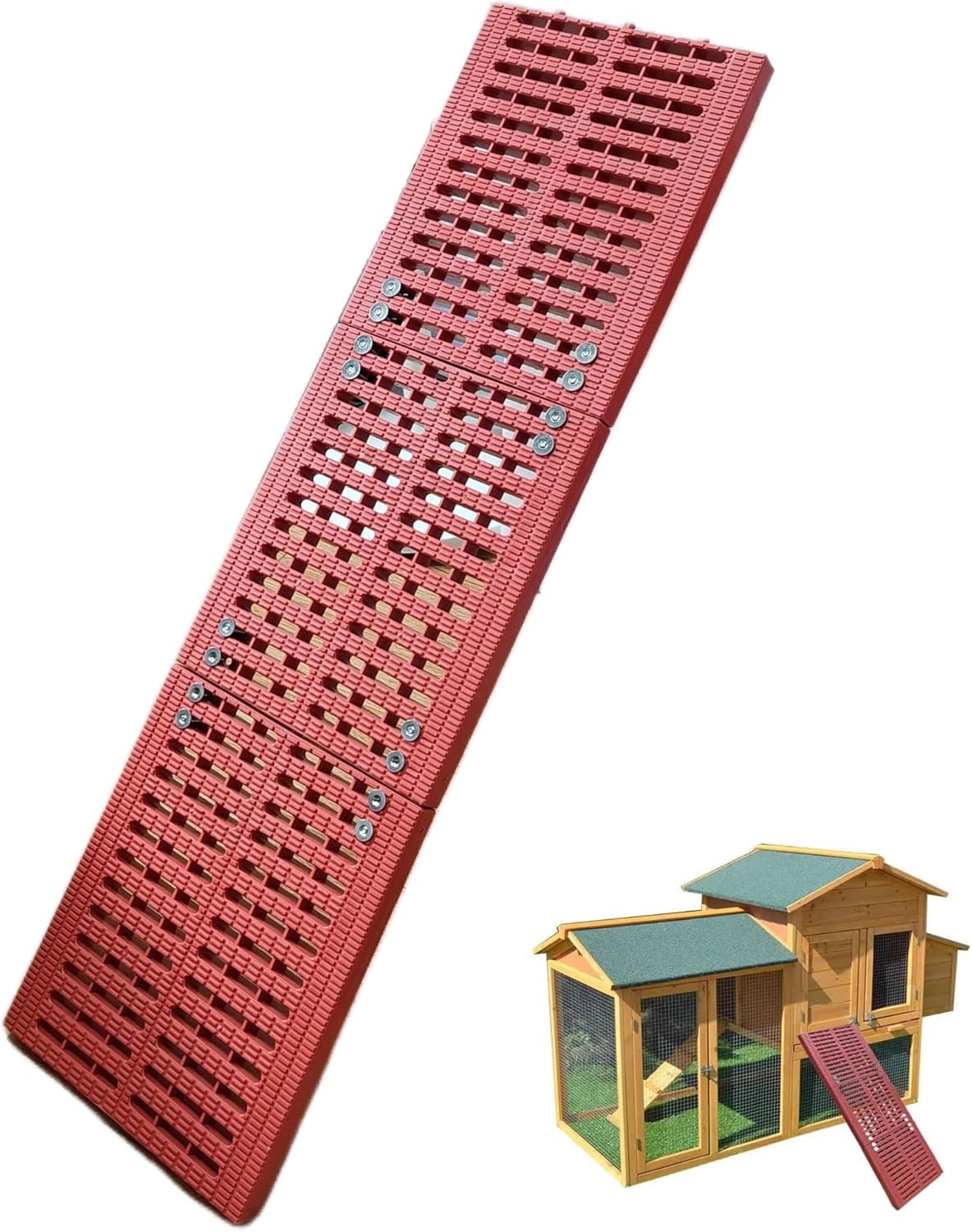 Chicken Coop Ramp, Waterproof and Rustproof Heavy Duty Load Bearing Ladder, Red
