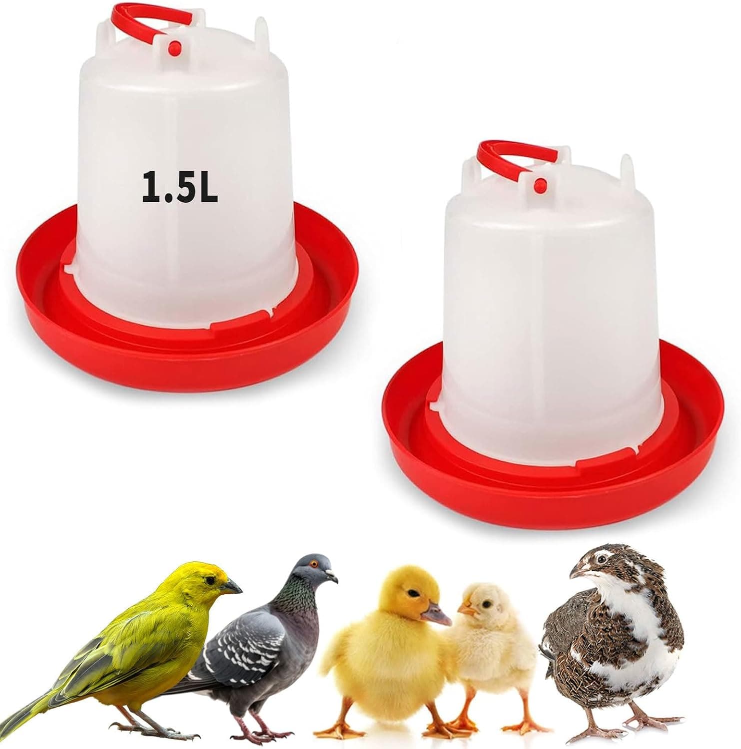 2 Pack 1.5L Chick Waterer with Handle, Poultry Drinker Set for Chicks, Ducks, Turkeys and Small Farm Birds