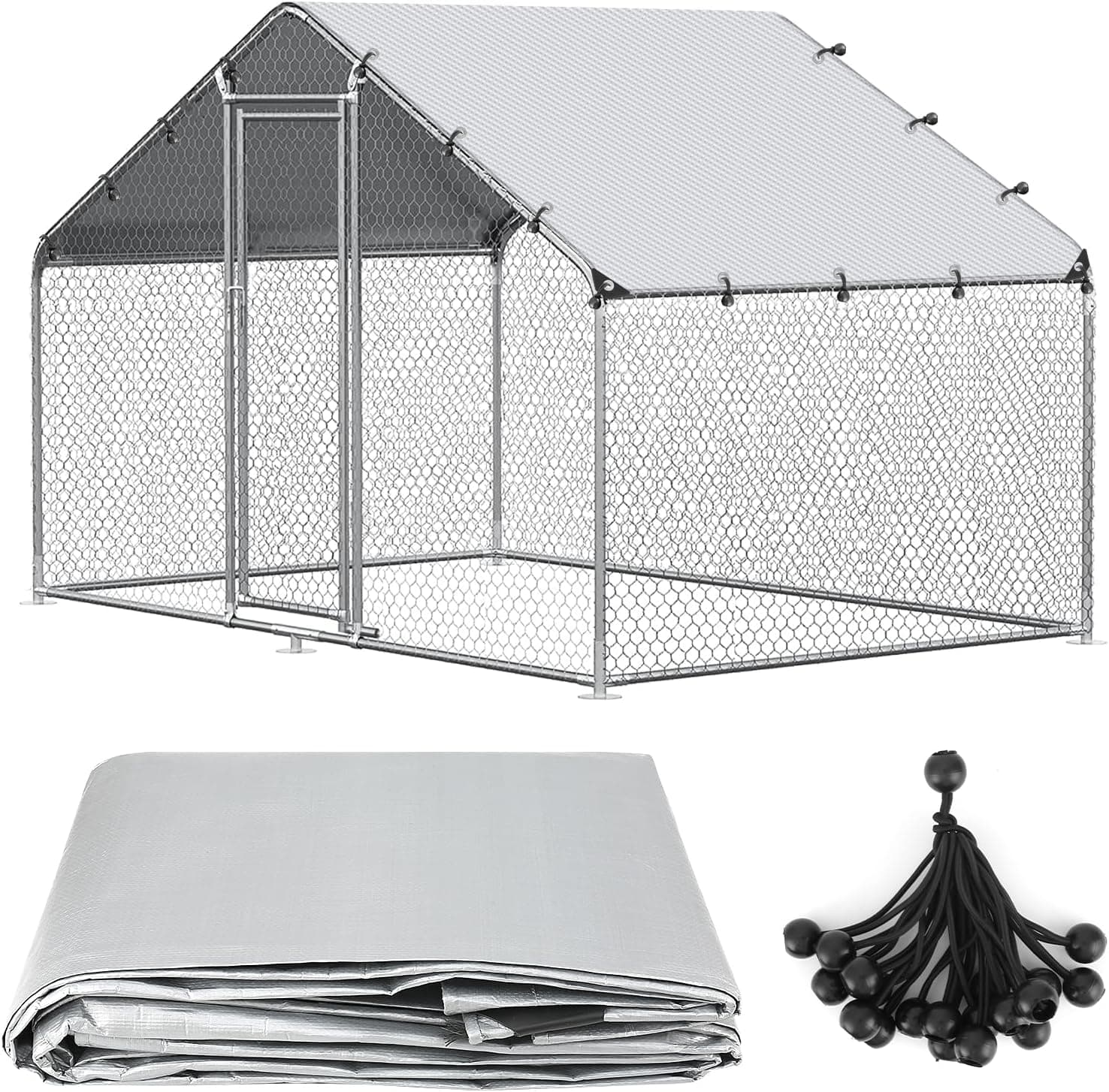 Lconvicely 11.48 x 6.23 FT Chicken Coop Cover Waterproof, All-Weather PE Shade, UV Resistant Chicken Run Tarp with 20 Ball Bungees
