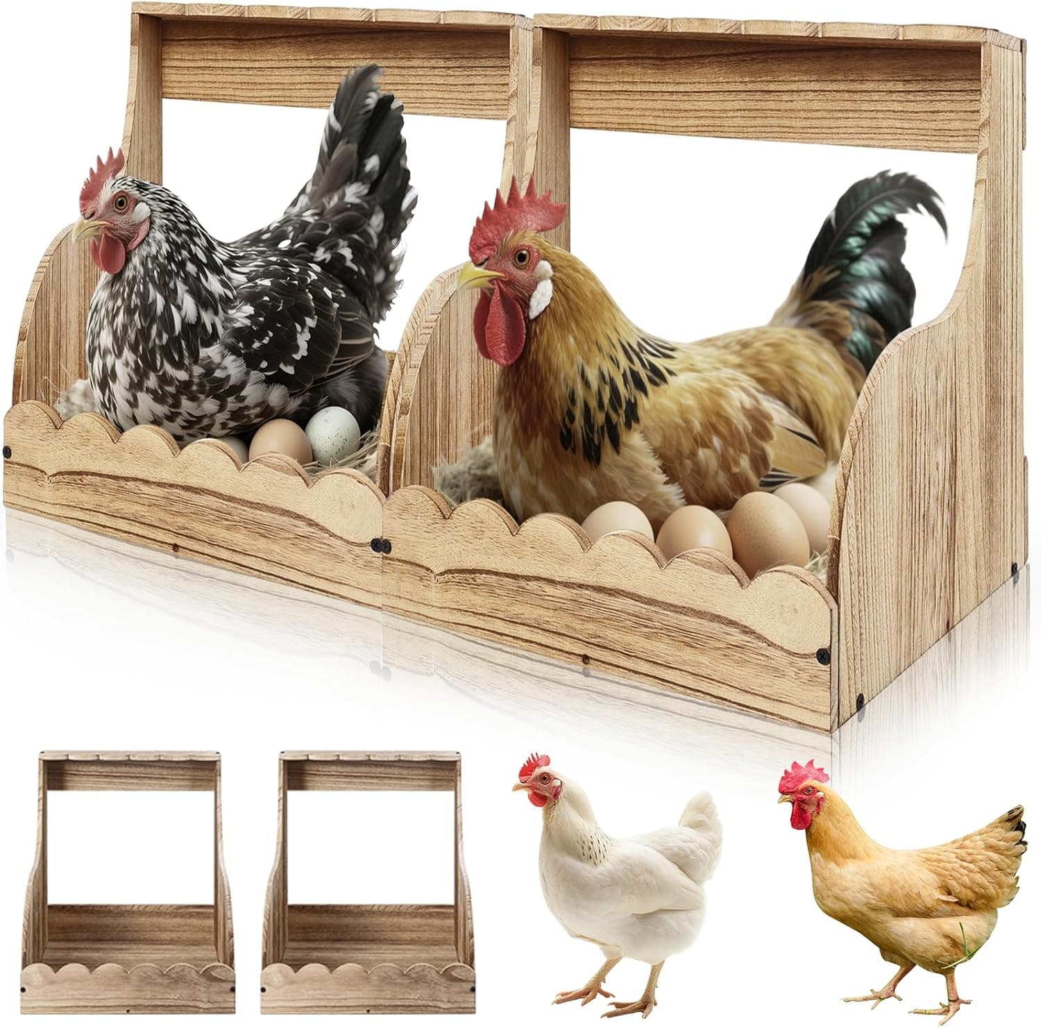 2-Pack Chicken Nesting Box, 2 Compartment Hen & Egg Laying Boxes, Easy Assembly Poultry Coop Accessories