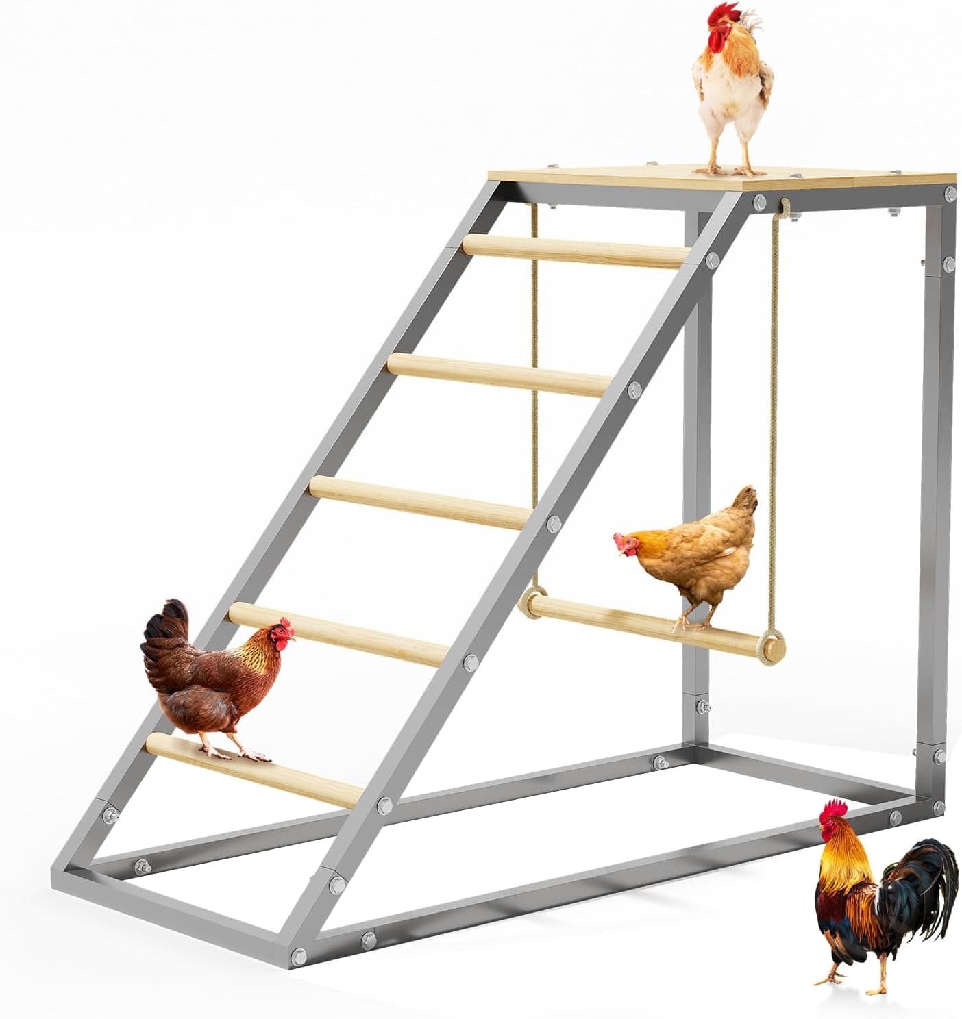 Chicken Roosting Bar & Ladder for Coop, Wooden Perch with Swing for Backyard Poultry and Hens