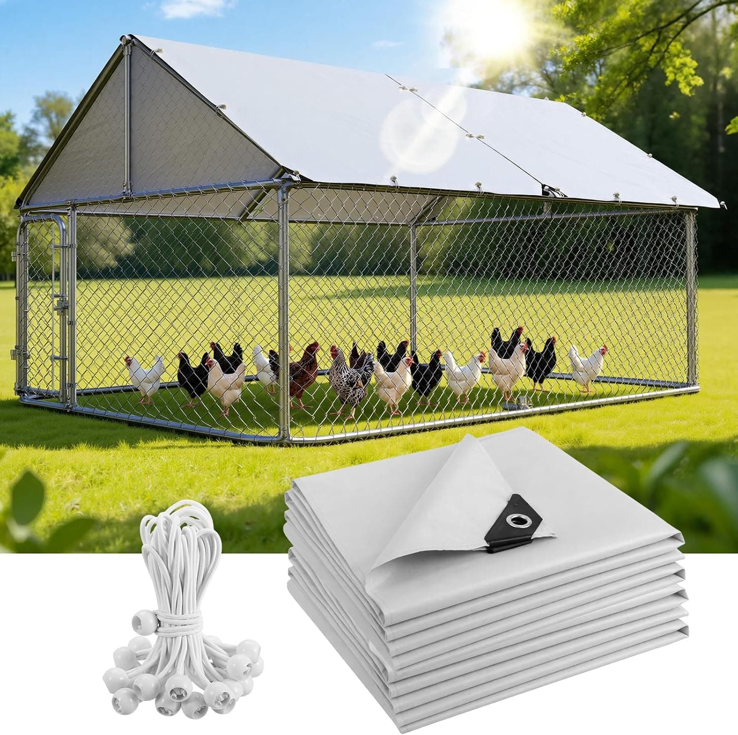 Chicken Coop Cover Waterproof, 11.7 x 6.7 ft 420D Durable Oxford Fabric Sunshade Water-Resistant Tarp for Walk-in Chicken Run Pen, 2 Pack