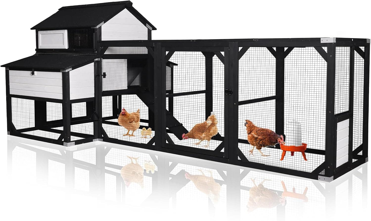 Aivituvin Extra Large Chicken Coop for 8-10 Chickens, Reinforced Outdoor Wooden Chicken House with 6 Nesting Boxes, Extended Run, Waterproof Roof, 118in
