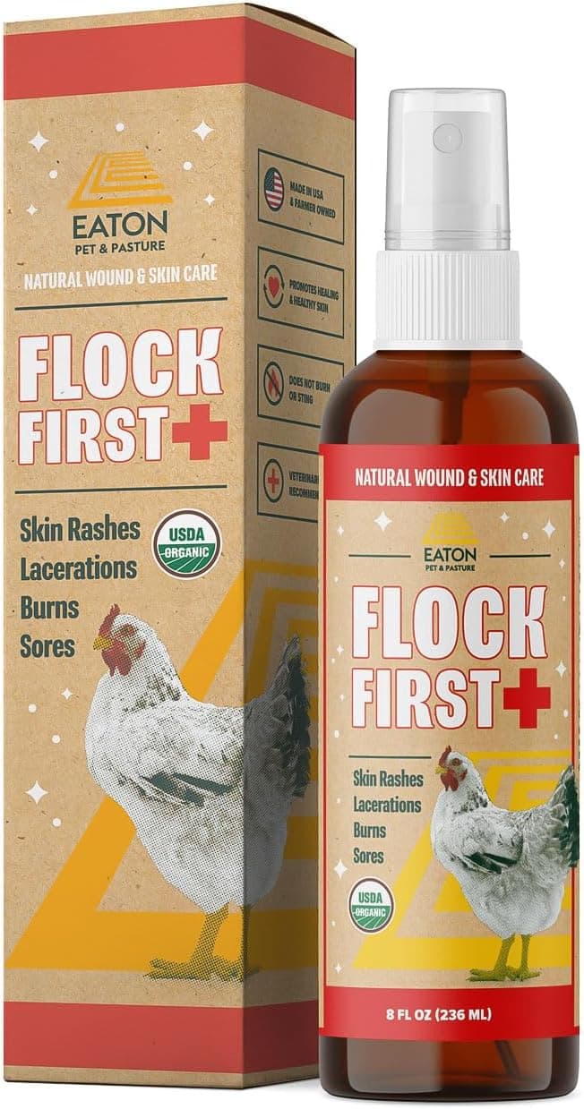 Eaton Pet and Pasture Flock First USDA Certified Organic Poultry Wound Spray for Chickens and Hens, Natural Chicken First Aid