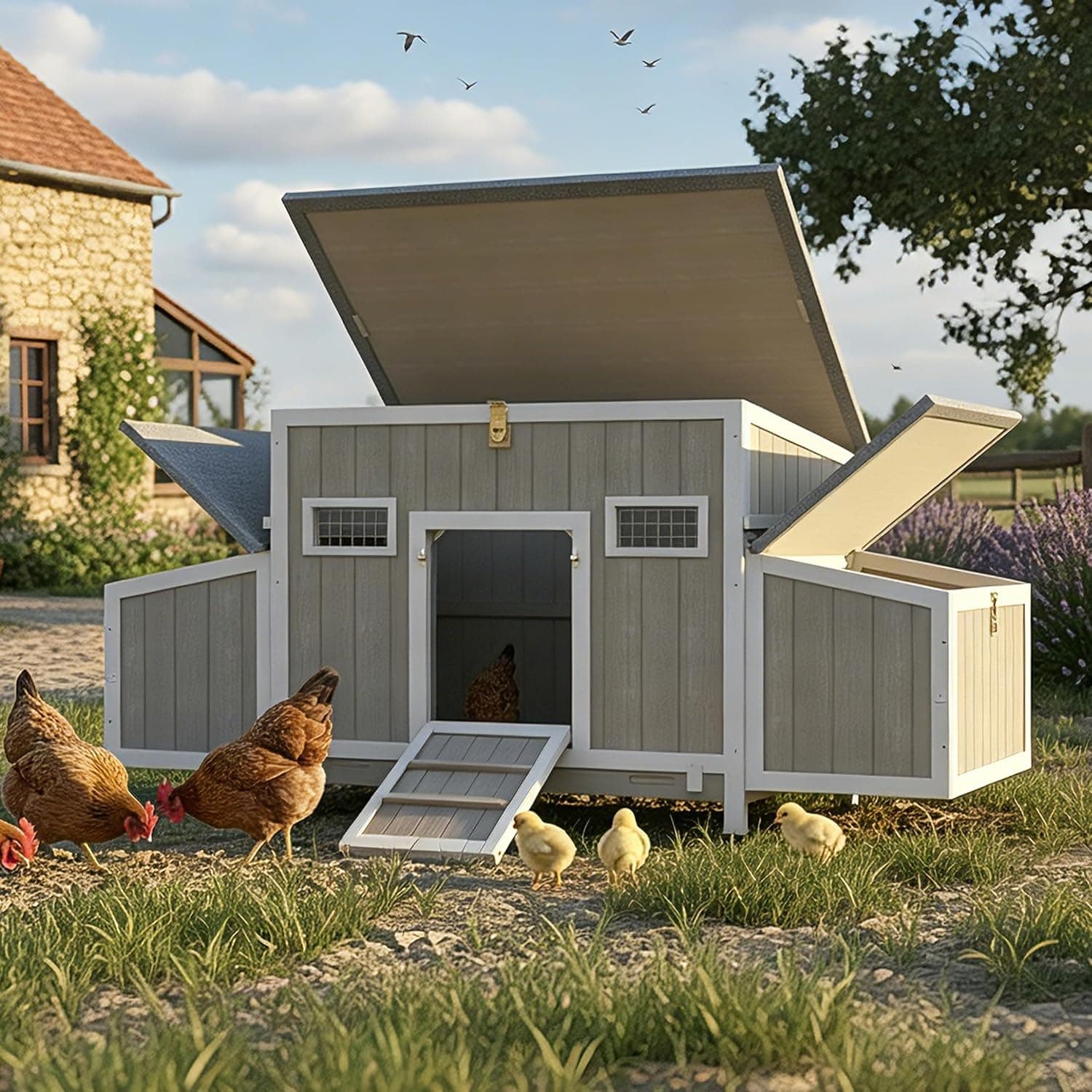 Gowoodhut Chicken Coop Outdoor Wooden Hen House for Backyard 2-4 Chickens with Weatherproof Roof, Nesting Box, 2 Perches, Pull-Out Tray