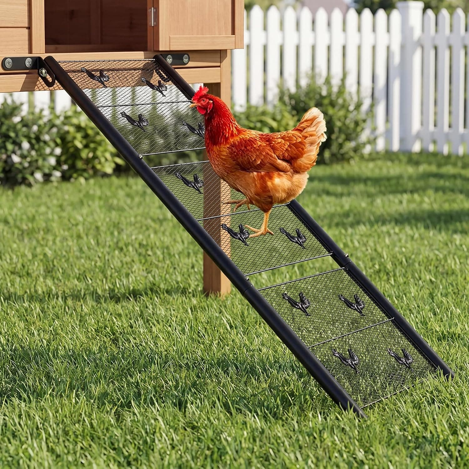 Chicken Coop Ramp Ladder 39" L, Metal Adjustable Length Henhouse Steps for Flightless Poultry