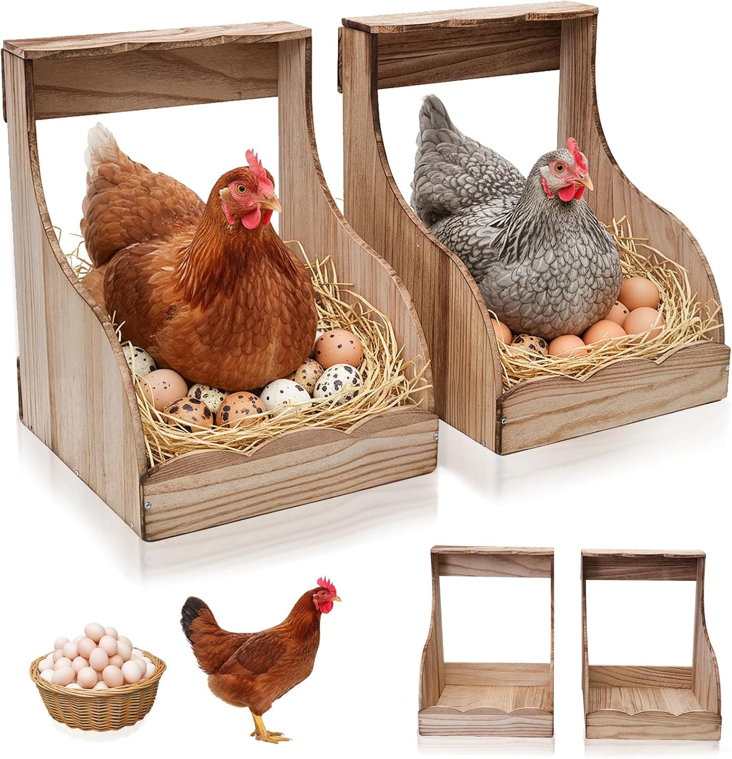 2 Pack Wooden Chicken Nesting Box for Laying Eggs, Hen Nesting Box Wall Mount for Chicken Coop