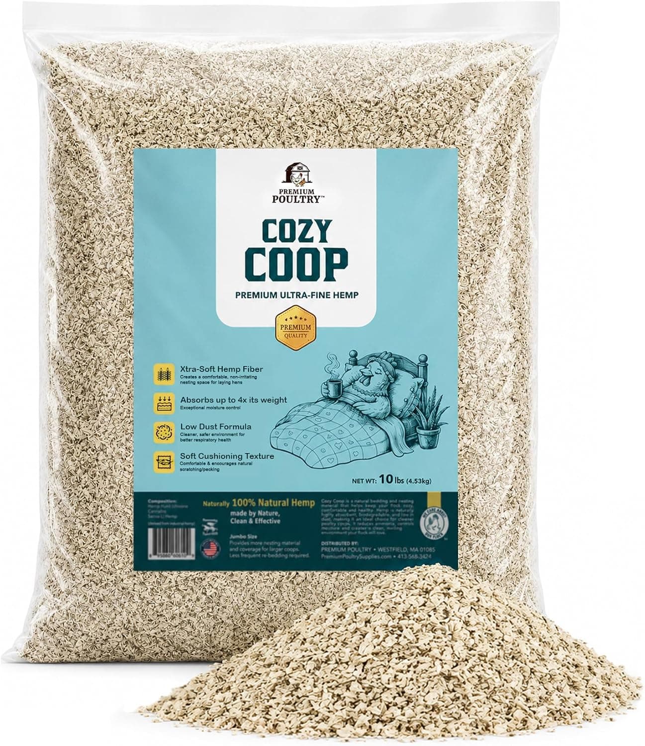 Cozy Coop Premium Siftable Hemp Bedding for Chicken Coop & Small Animals, Low Dust Absorbent Hemp Bedding, Made in USA for Deep Litter, Nesting Boxes & Brooders, 10lb