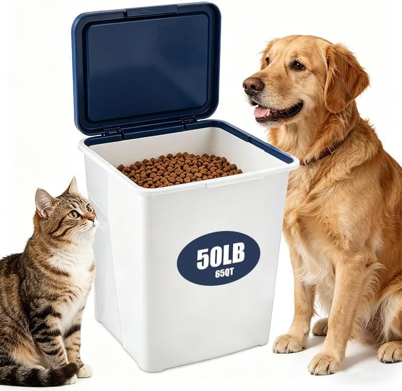 Dog Food Storage Container 50 lbs with Removable Rolling Wheels, Food Storage Bin for Dog, Cat and Bird Feed, Made in USA