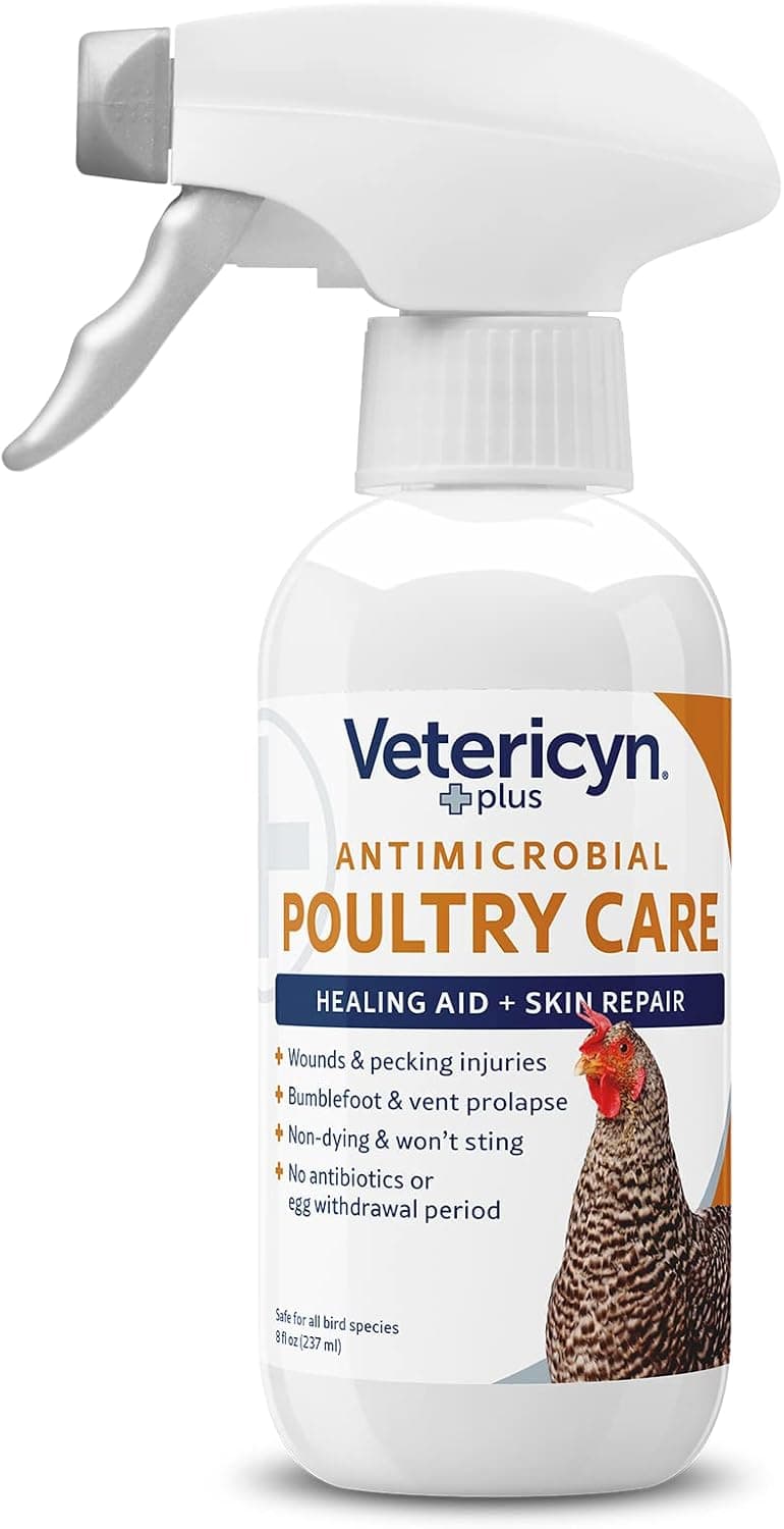 Vetericyn Plus Poultry Care Spray, Healing Aid and Skin Repair for Chicken Wounds, Pecking Injuries, Bumblefoot and Vent Prolapses, 8 Ounces
